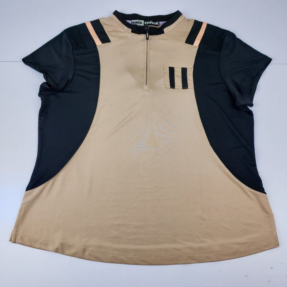 Jamie‎ Sadock Golf Top Women's Large Black Brown 1/4 Zip Stretch Pullover Shirt